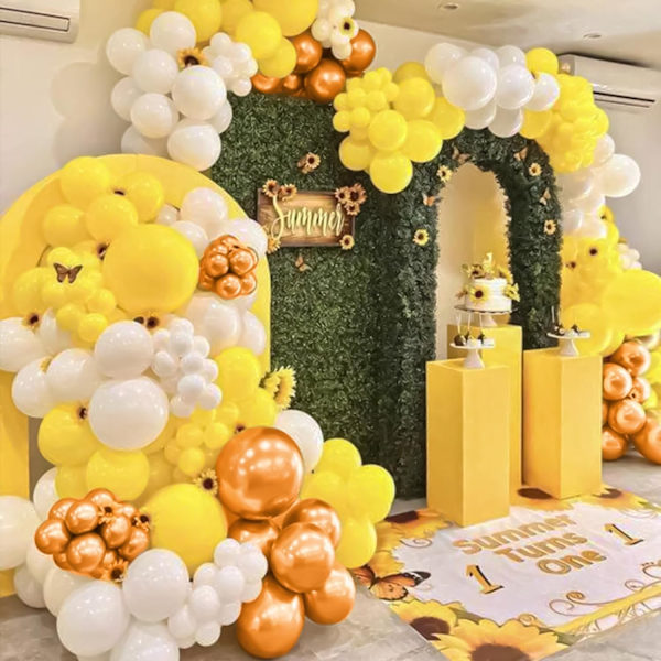 129 stk. gule serie balloner i forskellige størrelser, pakke med 18 12 10 5 tommer til orange gule ballongirlande, bue, ekstra store balloner til fødselsdag, graduat Orange Yellow