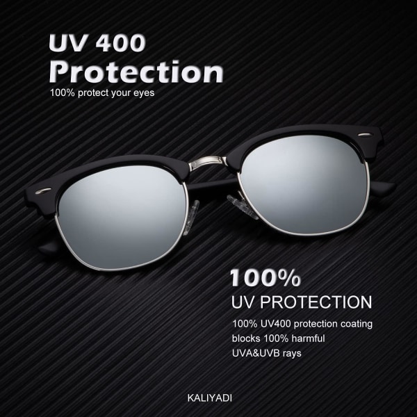 Polariserte solbriller for menn og kvinner, halvrammet innfatning, solbriller for kjøring, UV-blokkering Silver