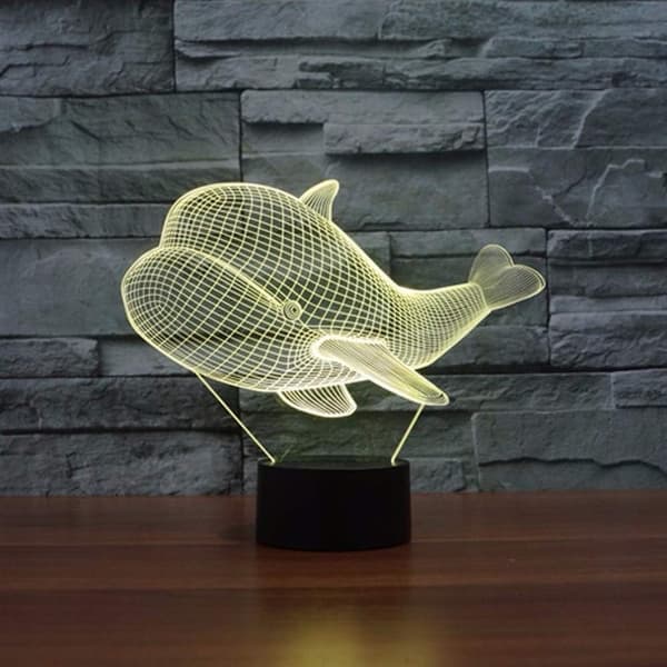 3D Illusion Lampe LED Hval Natlampe Dyr Legetøj 7 Farver C