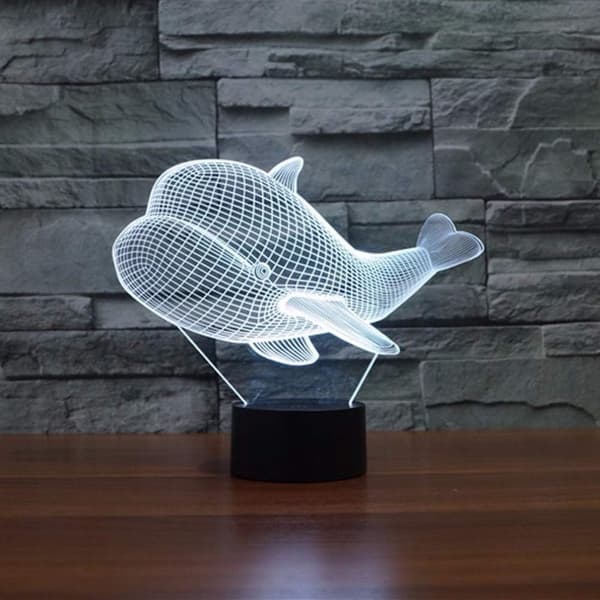 3D Illusion Lampe LED Hval Natlampe Dyr Legetøj 7 Farver C