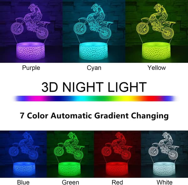 7 Farger 3D Illusjonslampe Auto Gradvis Endring 3D Nattlampe