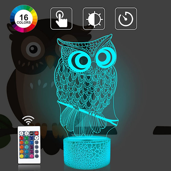 Pöllö 3D Illuusiolamppu, Attivolife Lintuyövalo Kaukosäätimellä