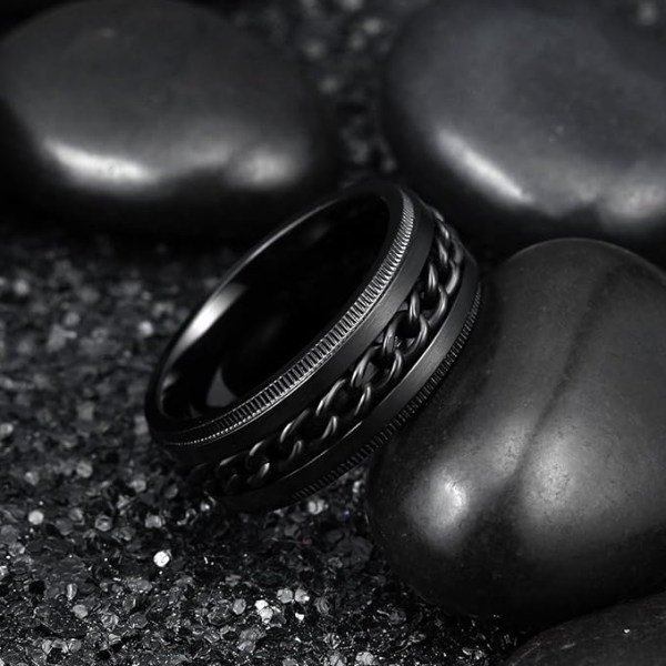 Intertwine Black  Rustfrit Stål 8mm Ringe til Mænd Spinner Fidget Ring Angst Ring til Mænd Curb Chain Inlay-11