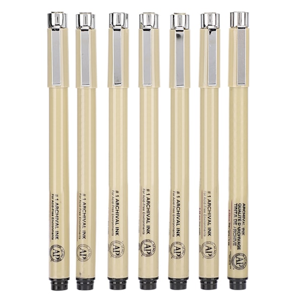 Fineliner-kynäsarja, vedenpitävä, haalistumaton, musta viiva, piirustus, taide, sarjakuva, maalaus, luonnostelukynä, 7 kpl
