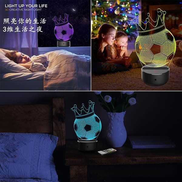 Fotball 3D LED-lampe, 7 farger optisk illusjonskunst