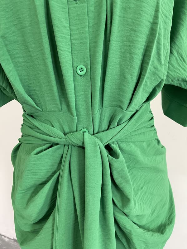 Ditsy Knytefront Knapp Opp Boho Midi T-skjorte Kjoler (Grønn L)