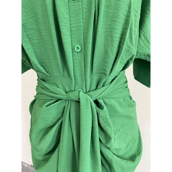 Ditsy Tie Front Button Up Boho Midi Tshirt Klänningar (Grön L)