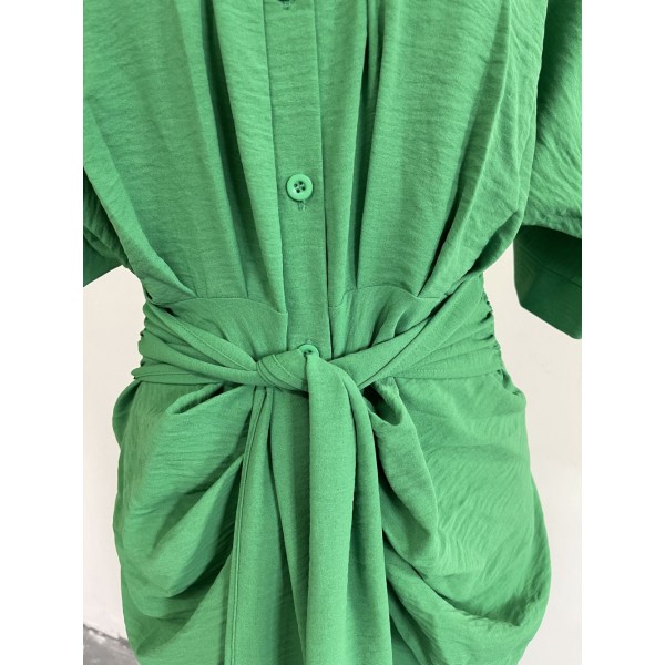 Ditsy Tie Front Button Up Boho Midi tshirtklänningar (grön L)