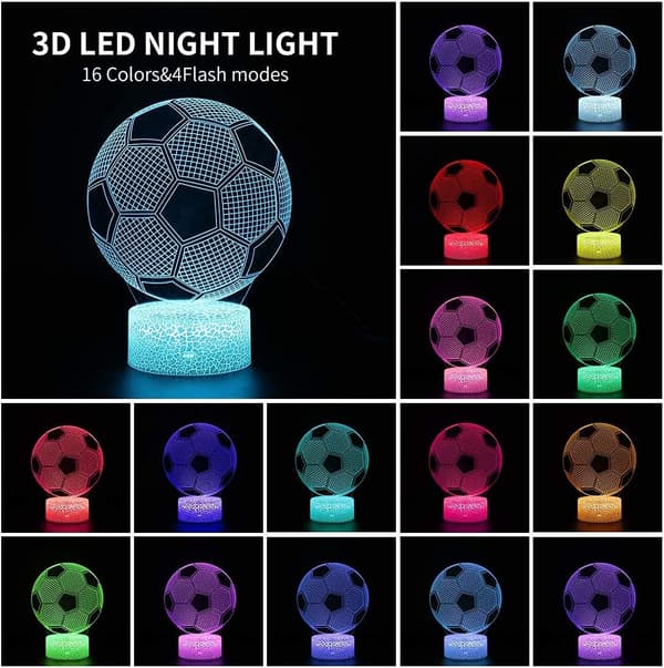 Fodbold 3D Illusion Lampe, Fodboldgaver til Drenge Piger, 3D Natlampe