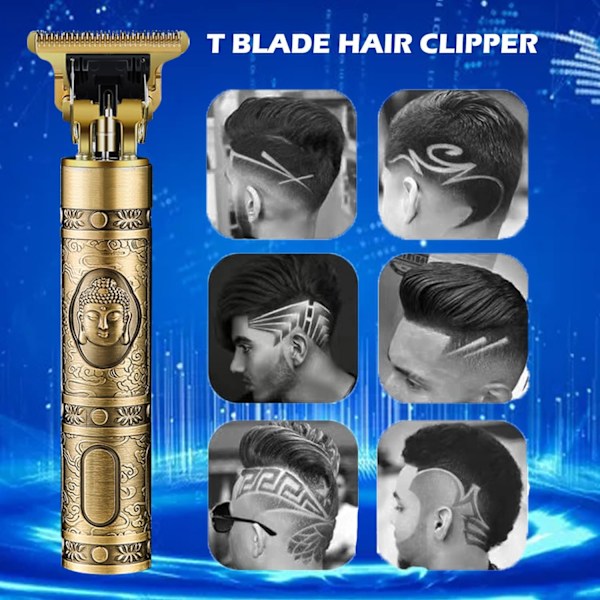 Hiustenleikkuri miehille, langaton sähköinen hiustenleikkuri ladattava parranleikkuri ajokone, sähköinen T-teräleikkuri Zero Gapped Edgers Clipper Hair Cut Retro Gold