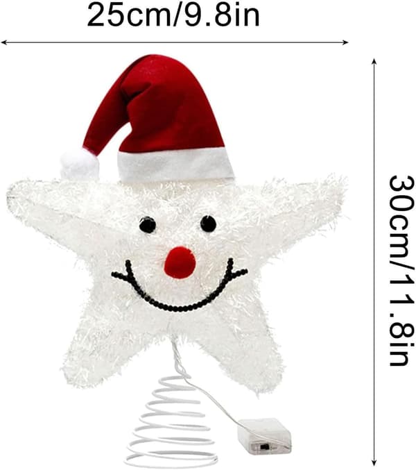 LED-lysende smilefjes-stjerne juletretopp - Festlig hattdesign, skinnende julepynt til julehjeminnredning