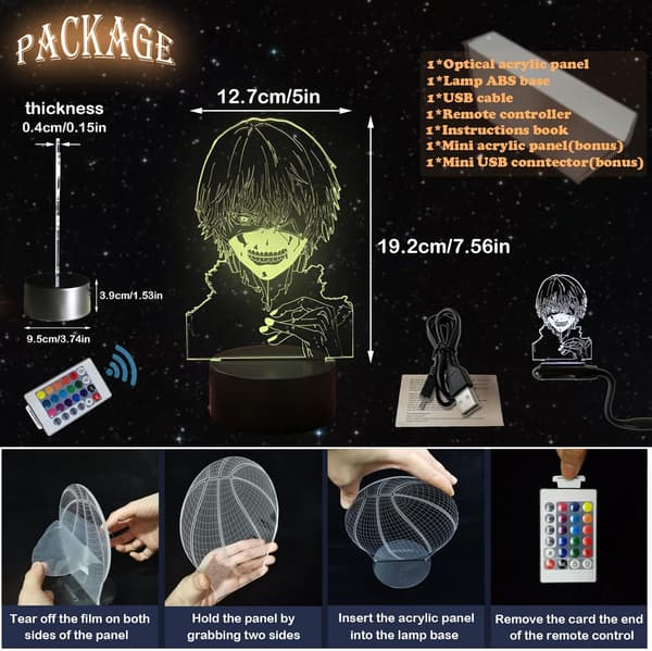 3D Kul Gutt Kaneki Ken Nattlys LED Optisk Bordlampe Mann