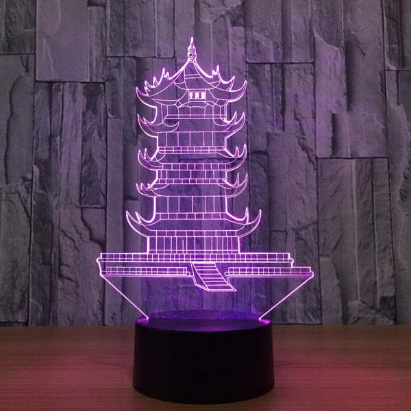 3D Nattlampe Leifeng Pagode Form 3D Nattlampe Tårn Lampe