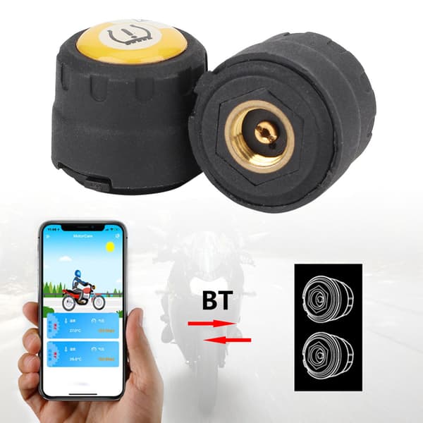 Motorcykel TPMS BT Däcktrycks- och Temperaturövervakningssystem för iOS / Android med Däckgivare