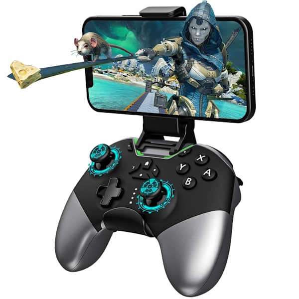 Bluetooth-kontroller för Switch/PC/iPhone/Android/Apple Arcade MFi-spel/TV/Steam, trådlös spelkontroll med telefonklämma med nyligen lanserad L Black