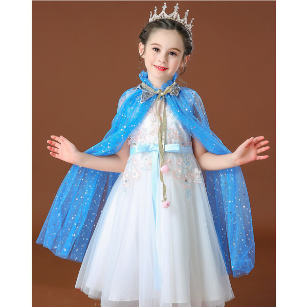 Prinsesse Tulle Kappe med Krone Halskæde Armbånd Tryllestav Prinsesse Udklædningstøj til Små Piger Børn Colorful+Blue Jewelry S(65CM)