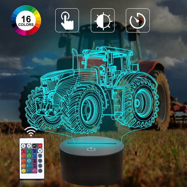 Traktori 3D Illusion Night Lamp, Attivolife 16 Värinvaihto