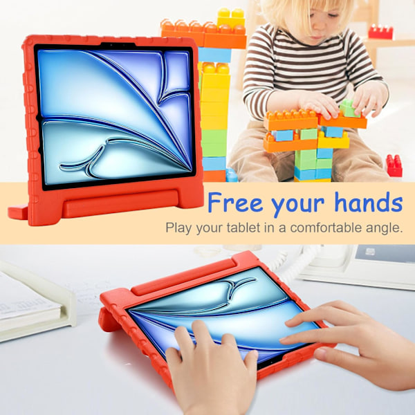 Børnecover til iPad Pro 11 2024 (M4) Stødsikkert Cover med Blyantholder, Techcircle Håndtag Stand Let EVA Skum Kofanger Beskyttende Ru Rose iPad proair 11