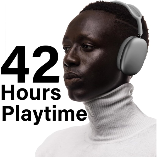 Trådlösa Hörlurar Över Örat Bluetooth Justerbara Hörlurar 42 Timmars Lyssningstid Volymkontroll, Passar för Spel/Löpning/Sport Hörlurar Silver
