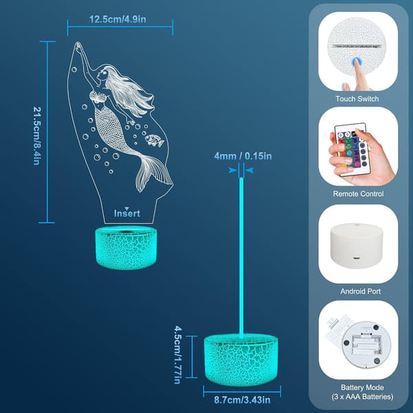 Mermaid 3D Illusion Lamp, Attivolife Princess Night Light wi