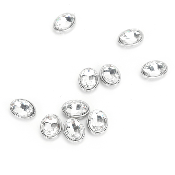 10 st Klor Rhinestone 10x14mm Oval Clawless Kant Osydd Kläder Väskor Skor Hattar Handsydda Tillbehör(Vit )