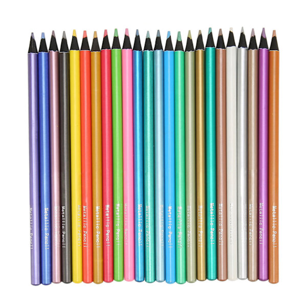 24 st färgade pennor 24 färger metalliska träfat färgpennor för klotter handbok ritning