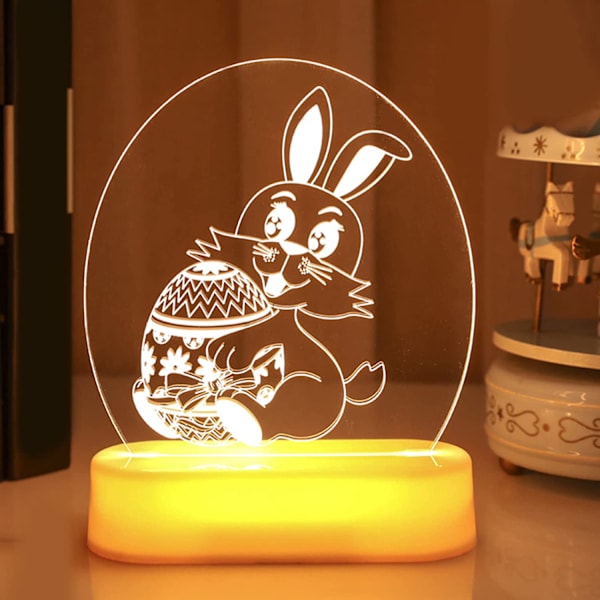 Kanin 3D nattlys, kanin som holder eggmønsterlampe energisparende LED påske lys batteridrevet skrivebord bordlamper for soverom stue barn