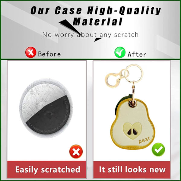 Læder nøglering holder etui kompatibel med Apple AirTag, sød beskyttende Air Tag cover med nøglering, anti-scratch finder GPS tracker etui til Yellow Pear