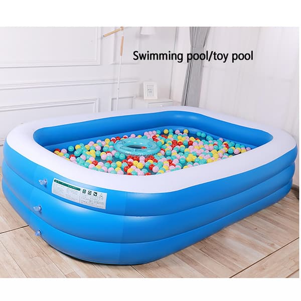 210×135×60cm Oppustelig Familiepool | Stor Rektangulær Børnepool til Voksne og Børn, Udendørs Brug i Baghaven (Blå) 2Pcs