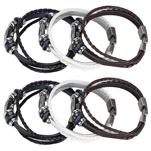 6 st armband handvävd split läder flätat PU herr dam retro armband 23cm