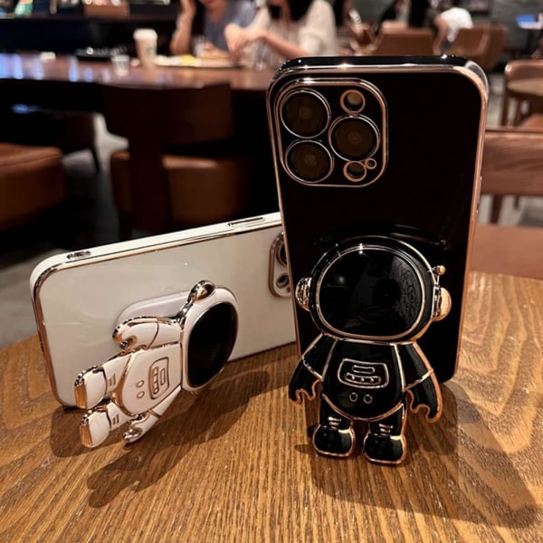 6D Elektroplet Astronaut Skjult Stativ Etui til iPhone Kvinner Astronaut Folding Stativ iPhone Etui med Kamera Beskytter Myk TPU Støtsikker Bumper Black iPhone 11 Pro