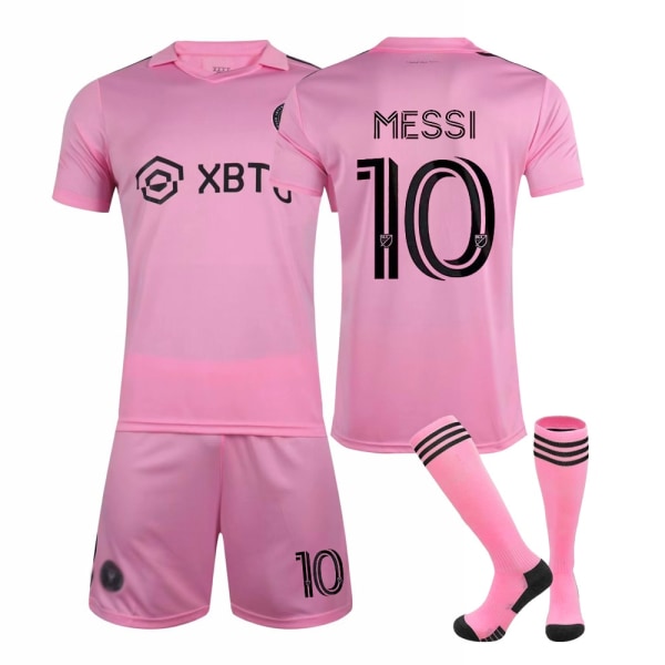 Miami hemma och borta nr 10 Lionel Messi International Major League fotbollströjor set vuxen tröja (strumpor ingår), rosa, XL