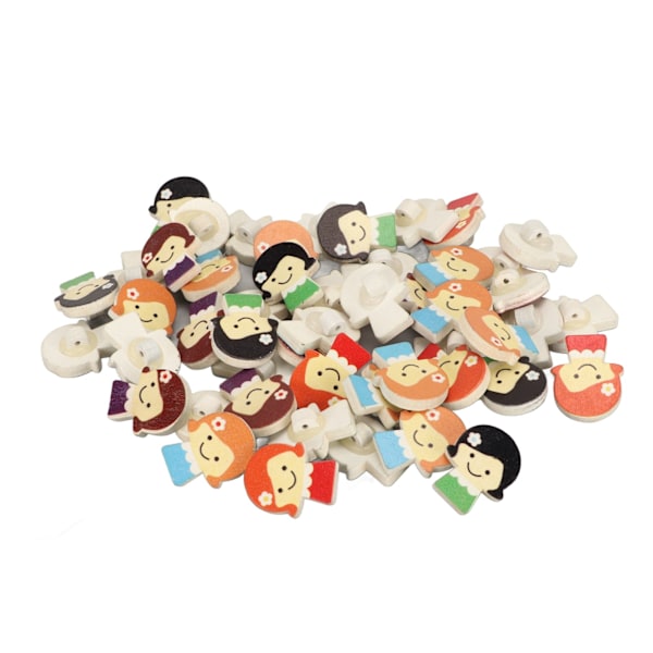 50 stk. Craft Knapper Premium Træ Tegneseriepige Holdbare Lyse Farver Bredt Anvendte Træknapper til Syning DIY