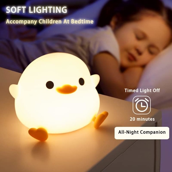 Söta Anka Nattlampa, Djur Silikon Barnkammare Uppladdningsbar Dimbar Bordslampa, Anka Sänglampa med Touch Sensor för Sovrum, LED Squishy