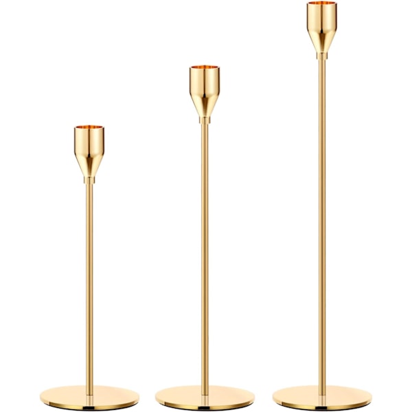 Guld Ljusstakar Guld Koniska Ljusstakar Metall Ljusstakar för Bröllop, Mat, Fest, Passar 3/4 tum Tjocka Ljus & LED-Ljus (Set om 3 st) Gold