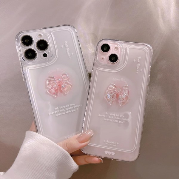 Kompatibel med iPhone-etui, sødt 3D lyserødt sløjfe slankt, klart æstetisk design til kvinder og piger, glitrende beskyttende telefoncovers til iPhone iPhone 15 Pro Max