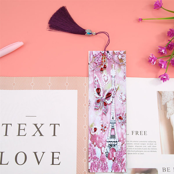 DIY formet diamantmaleri bokmerke Eiffeltårnmønster Barn Gave med dusk