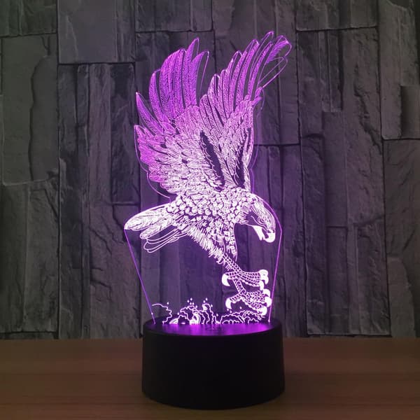 3D Ørneugle Natlampe Dyr USB Touch Switch Borddekoration