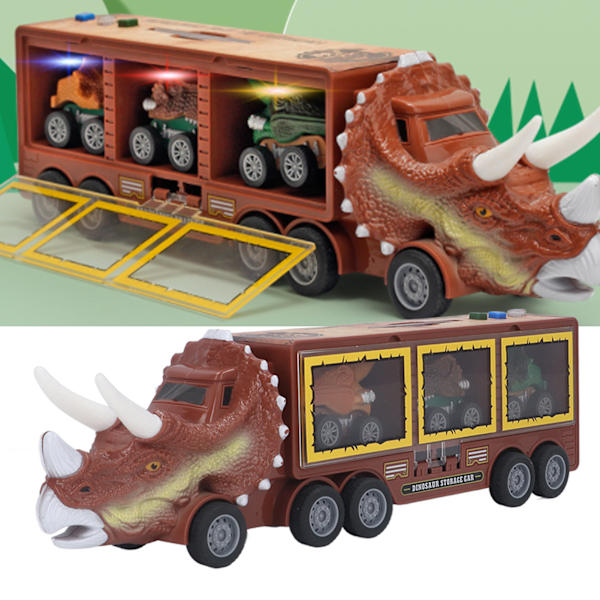 Dinosaur Transport Truck Container Opbevaring Bil Køretøj Brun med Lys Musik Børn Legetøj Drenge Børn Fødselsdagsgaver