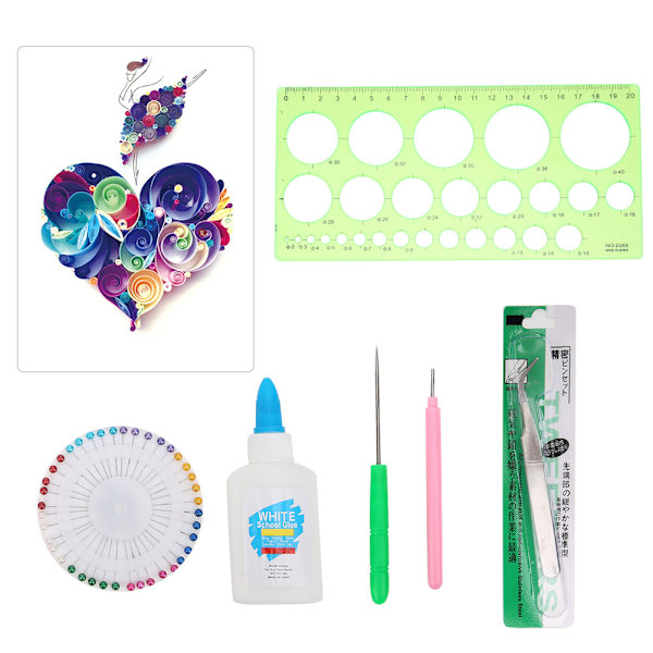 Papper Quilling Verktyg Nybörjarset Quilling Penna Pärlnålar Vitt Lim Linjal DIY Pappershantverk