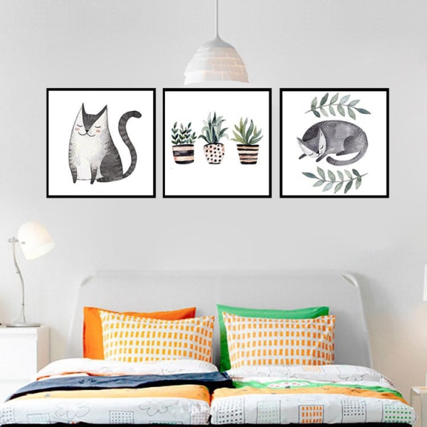 Cats and Bonsai Wall Art Canvas Print Poster, Simp 30x30cm