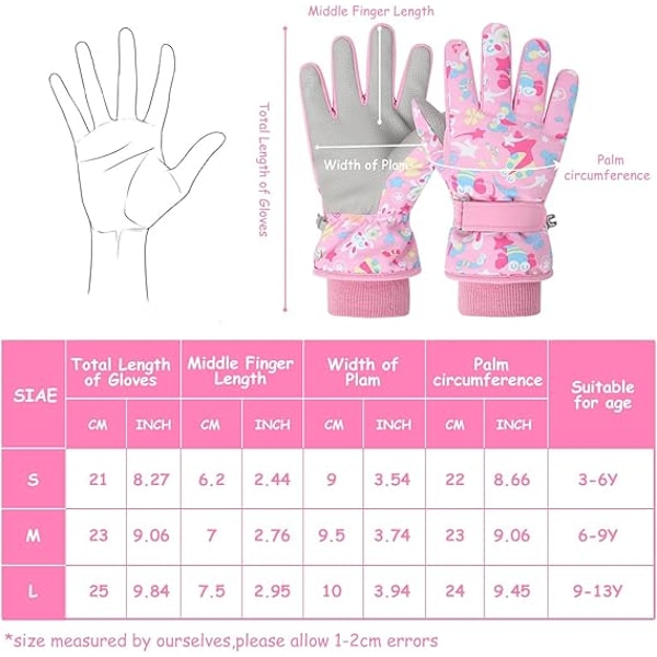Söta Unicorn-Vantar för Barn Vattentäta Vinter Skidvantar Fleecefodrade Snövantar Varma Termiska Vantar för 3-9 Pojkar Flickor Pink L