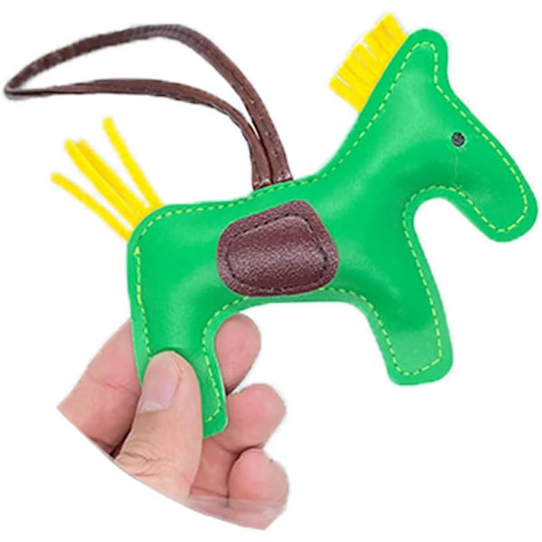 Läder Tassel Pony Nyckelring Läder sydd häst styling söt mode väska tillbehör Green