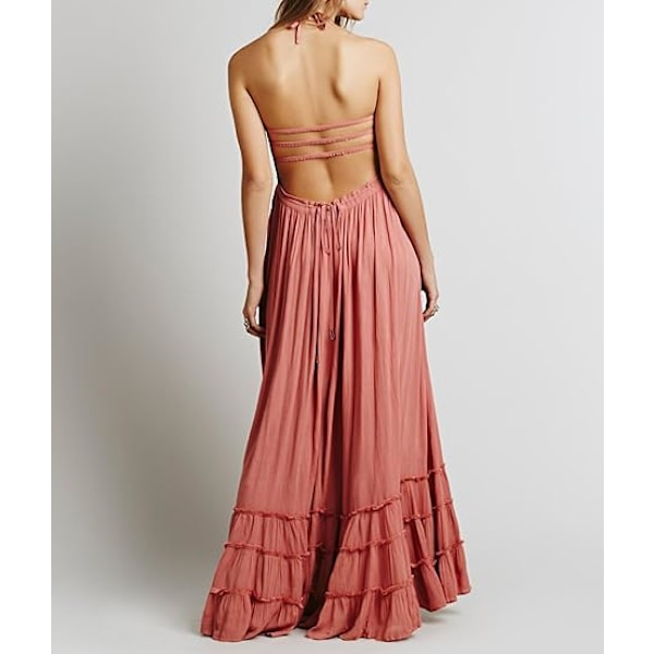 Sommer Boho Sexy Ryggløse Lange Kjoler for Kvinner S