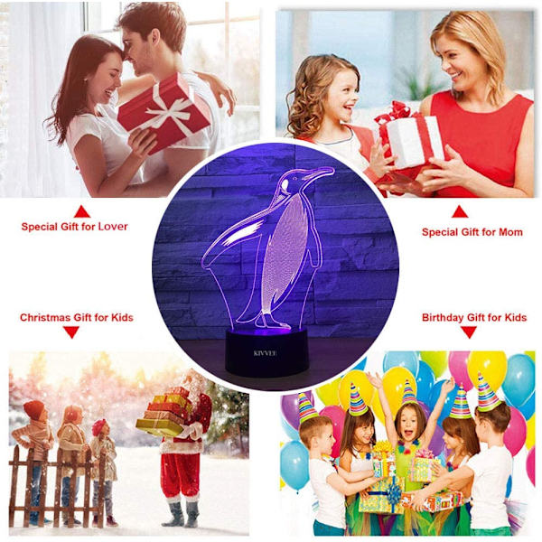 Penguin Visual 3D Lamp Illusion 2D Nattlampa Xmas Chirstma