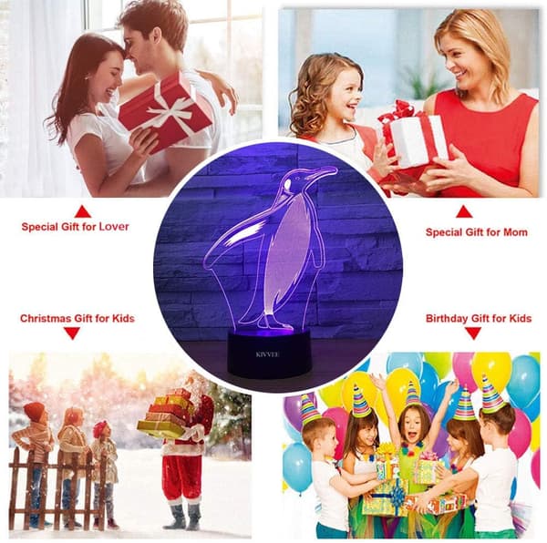 Pingvin Visuel 3D Lampe Illusion 2D Natlampe Jul