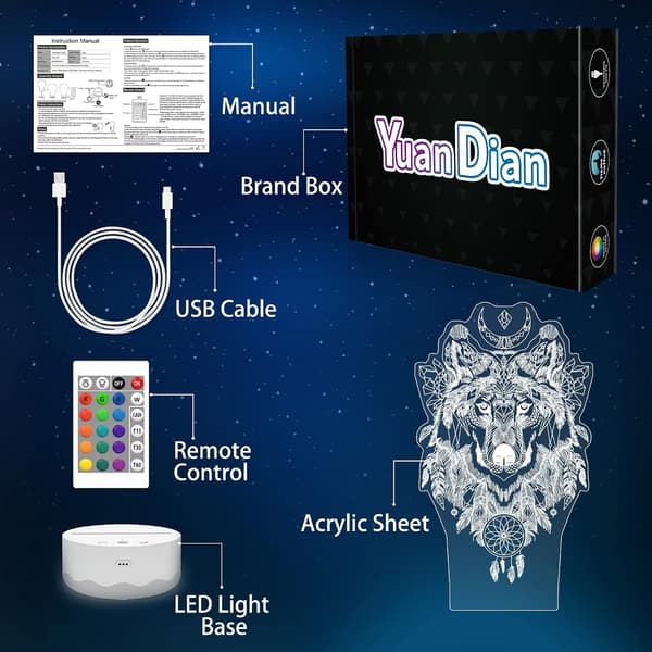 Wolf Dream Catcher Kits 3D Illusion LED Nattlampa med Rem