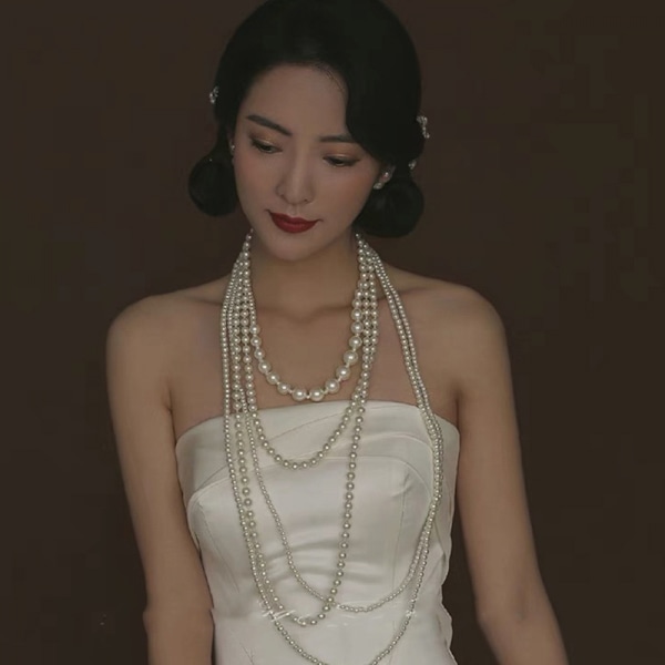 5 st Flapper Långa Konstgjorda Pärlor Halsband 1920-talet