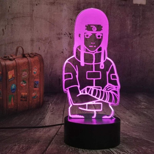 Naruto Kakashi Uchiha Sasuke 3D Illusions nattlampe Smart Touch, RGB-effekt USB-kabeldrevet Kreativ 3D Japansk Anime Lampe
