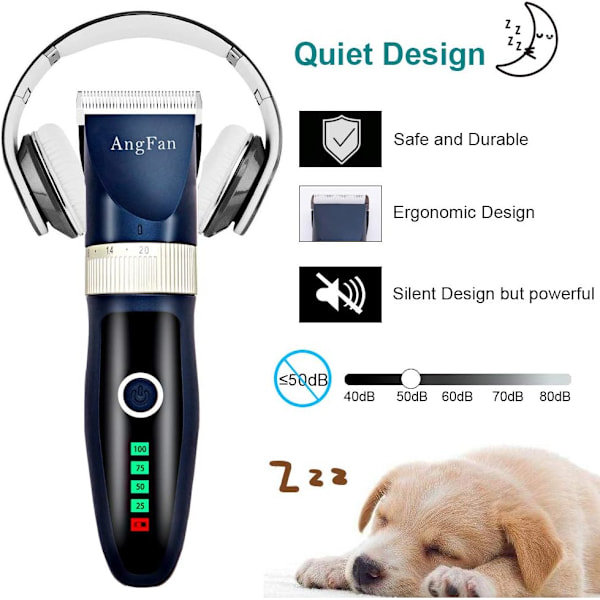 Hundtrimmer för Pälsvård, 16 delars Hundtrimningskit för Små & Stora Hundar, Professionell Sladdlös Hundhårstrimmer med Lågt Ljud, Re